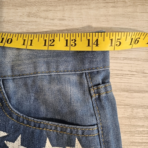 Women's Denim Star-Embellished Blue Distressed Women's High Rise Shorts Size S - Picture 10 of 12